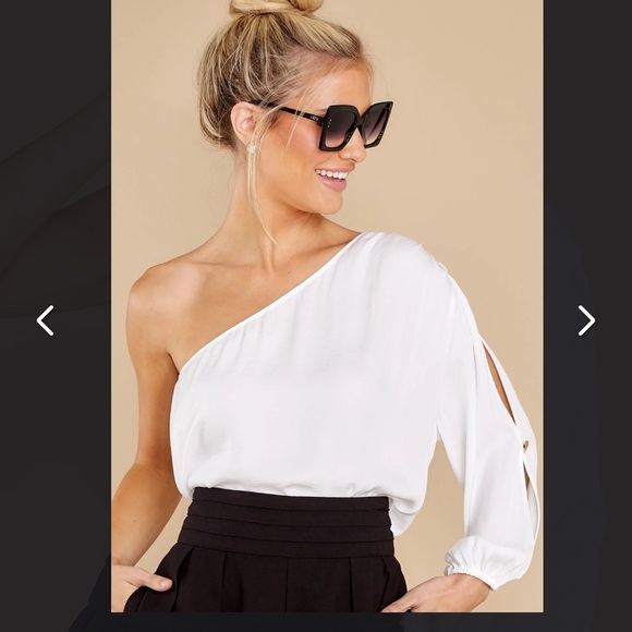 CENTER STAGE WHITE ONE SHOULDER TOP - Picture 6 of 7